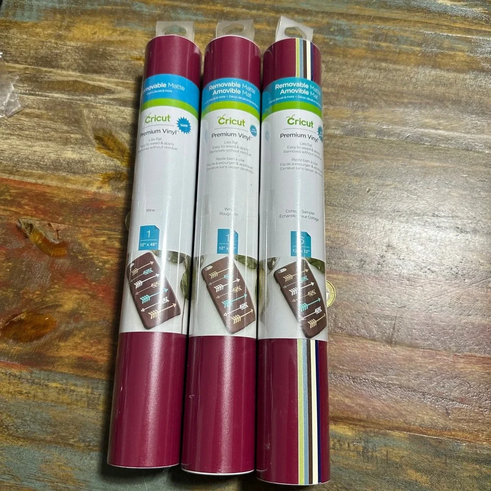 Cricut Premium Vinyl Removable Matte Wine and Cottage Sampler 3 Roll Set 12x48